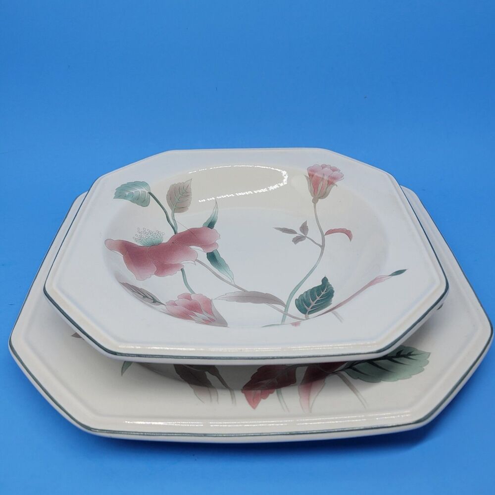Mikasa Continental Silk Flowers 11" Dinner Plate and 9" Soup Bowl Excellent Cond